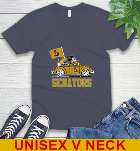 NHL Hockey Ottawa Senators Pluto Mickey Driving Disney Shirt V-Neck T-Shirt 8