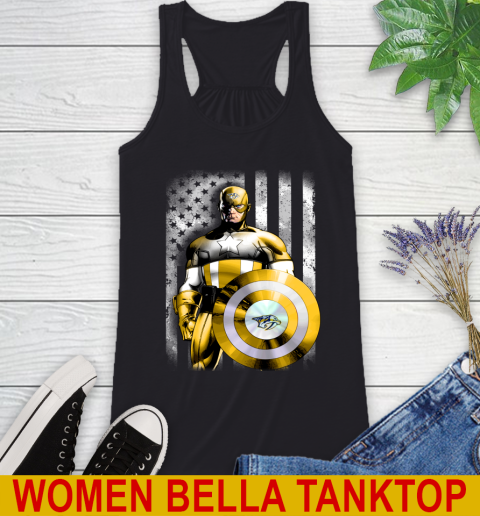 Nashville Predators NHL Hockey Captain America Marvel Avengers American Flag Shirt Racerback Tank