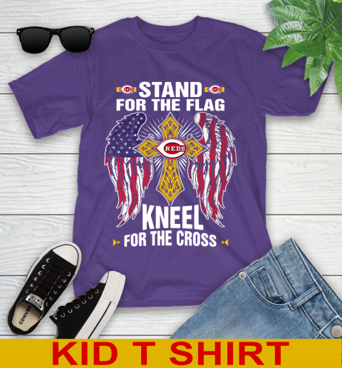 MLB Baseball Cincinnati Reds Stand For Flag Kneel For The Cross Shirt Youth T-Shirt 3