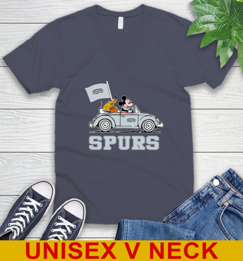 NBA Basketball San Antonio Spurs Pluto Mickey Driving Disney Shirt V-Neck T-Shirt 8