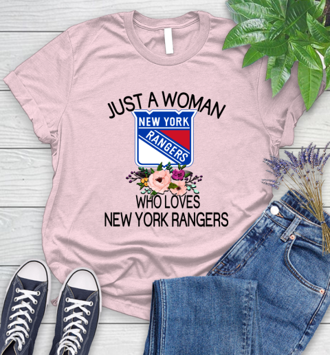 NHL Just A Woman Who Loves New York Rangers Hockey Sports Women's T-Shirt 8