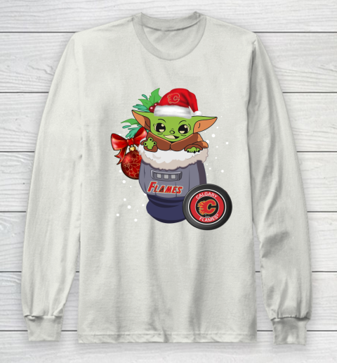 Calgary Flames Christmas Baby Yoda Star Wars Funny Happy NHL Long Sleeve T-Shirt 12