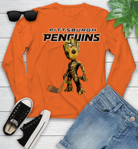 Pittsburgh Penguins NHL Hockey Groot Marvel Guardians Of The Galaxy Youth Long Sleeve 4