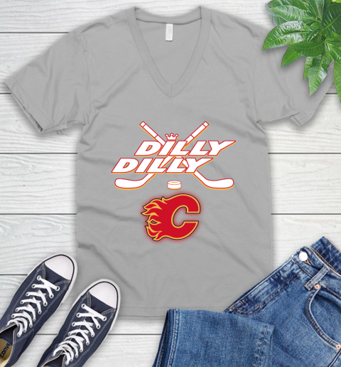 NHL Calgary Flames Dilly Dilly Hockey Sports V-Neck T-Shirt 4