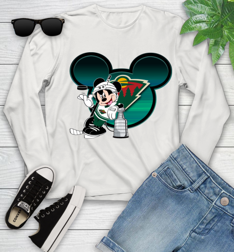 NHL Minnesota Wild Stanley Cup Mickey Mouse Disney Hockey T Shirt Youth Long Sleeve 12