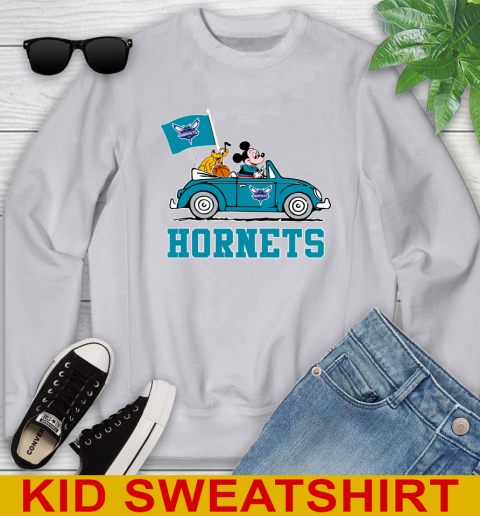NBA Basketball Charlotte Hornets Pluto Mickey Driving Disney Shirt Youth Sweatshirt 4