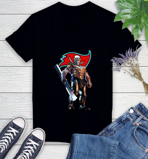 NFL Thanos Gauntlet Avengers Endgame Football Tampa Bay Buccaneers Women's V-Neck T-Shirt 2