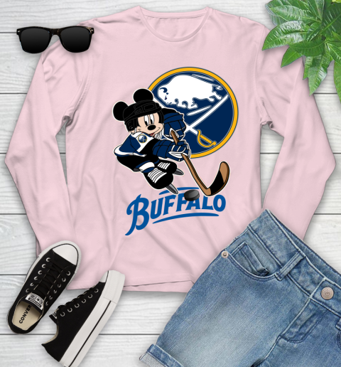 NHL Buffalo Sabres Mickey Mouse Disney Hockey T Shirt Youth Long Sleeve 10
