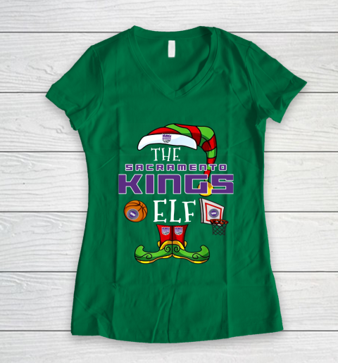 Sacramento Kings Christmas ELF Funny NBA Women's V-Neck T-Shirt 3