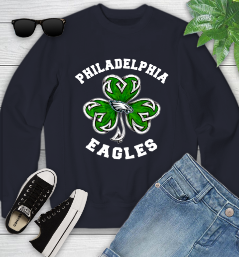 NFL Philadelphia Eagles Three Leaf Clover St Patrick's Day Football Sports Youth Sweatshirt 2