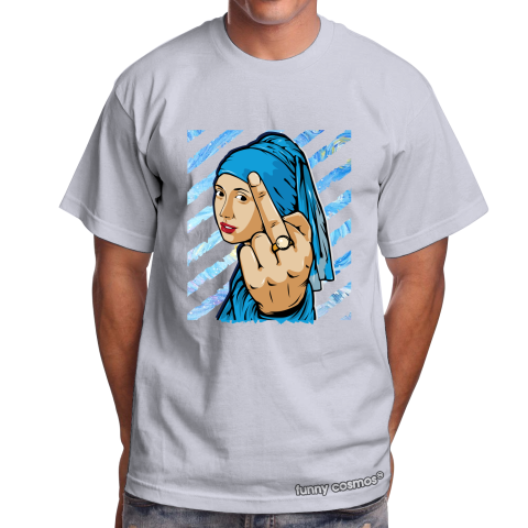Air Jordan 11 UNC Lows Matching Sneaker Tshirt The Girl With The Pearl Earing Middle Finger Blue and White Jordan Shirt