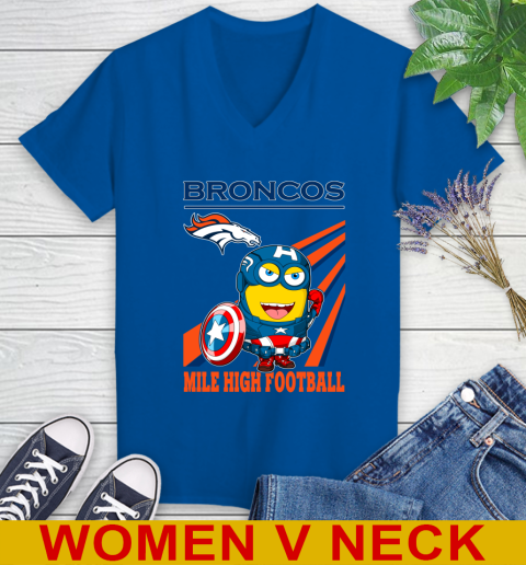 NFL Football Denver Broncos Captain America Marvel Avengers Minion Shirt Women's V-Neck T-Shirt 9