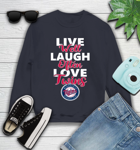 MLB Baseball Minnesota Twins Live Well Laugh Often Love Shirt Youth Sweatshirt 2