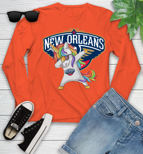 New Orleans Pelicans NBA Basketball Funny Unicorn Dabbing Sports Youth Long Sleeve 4