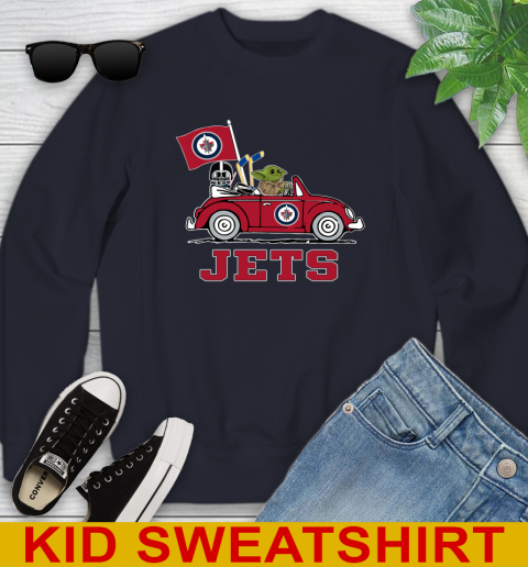 NHL Hockey Winnipeg Jets Darth Vader Baby Yoda Driving Star Wars Shirt Youth Sweatshirt 3