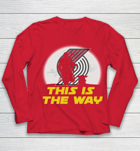 Portland Trail Blazers NBA Basketball Star Wars Yoda And Mandalorian This Is The Way Youth Long Sleeve 8