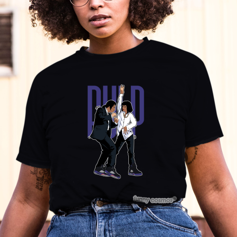 Air Jordan 5 Raptor Matching Sneaker Tshirt The Pulp Fiction Dance Black and Purple Jordan Tshirt