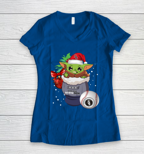 Chicago White Sox Christmas Baby Yoda Star Wars Funny Happy MLB Women's V-Neck T-Shirt 9
