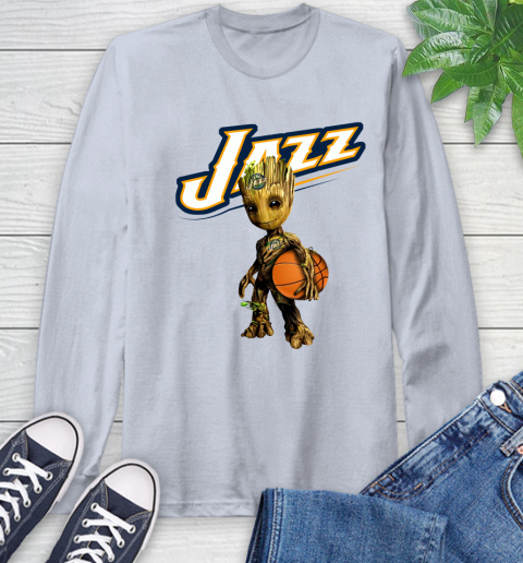 Utah Jazz NBA Basketball Groot Marvel Guardians Of The Galaxy Long Sleeve T-Shirt 6