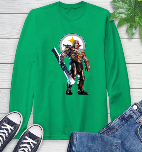 NFL Thanos Gauntlet Avengers Endgame Football Pittsburgh Steelers Long Sleeve T-Shirt 7