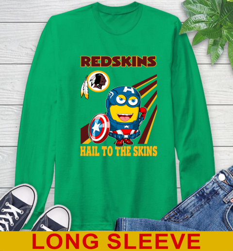 NFL Football Washington Redskins Captain America Marvel Avengers Minion Hail To The Skín Shirt Long Sleeve T-Shirt 8
