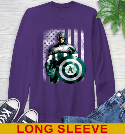 Oakland Athletics MLB Baseball Captain America Marvel Avengers American Flag Shirt Long Sleeve T-Shirt 5
