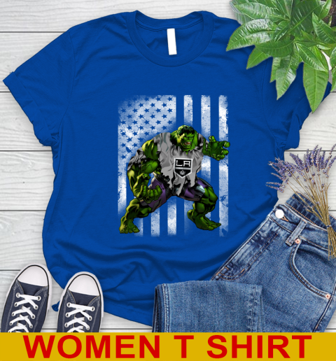 Los Angeles Kings Hulk Marvel Avengers NHL Hockey American Flag Women's T-Shirt 10