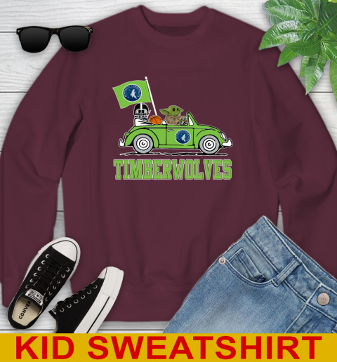 NBA Basketball Minnesota Timberwolves Darth Vader Baby Yoda Driving Star Wars Shirt Youth Sweatshirt 5