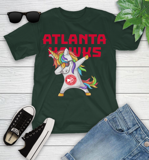 Atlanta Hawks NBA Basketball Funny Unicorn Dabbing Sports Youth T-Shirt 5
