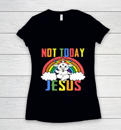 Unicorn Rainbow Not Today Jesus Premium Women's V-Neck T-Shirt
