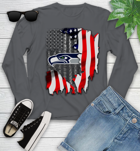 Seattle Seahawks NFL Football American Flag Youth Long Sleeve 9