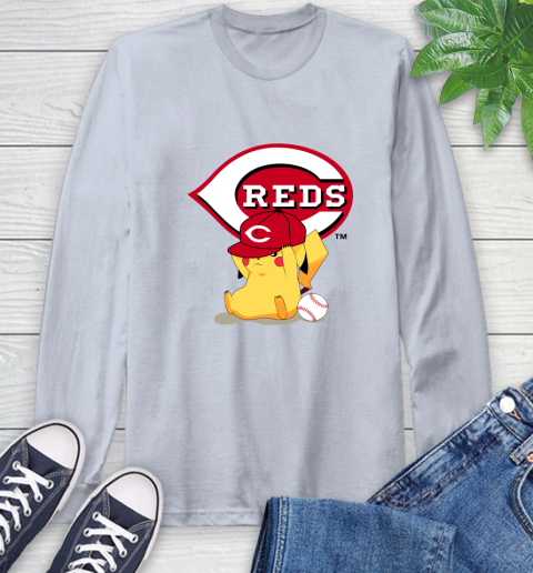 MLB Pikachu Baseball Sports Cincinnati Reds Long Sleeve T-Shirt 6