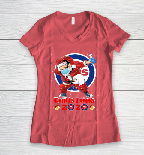 Chicago Cubs Funny Santa Claus Dabbing Christmas 2020 MLB Women's V-Neck T-Shirt 4