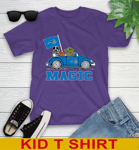 NBA Basketball Orlando Magic Darth Vader Baby Yoda Driving Star Wars Shirt Youth T-Shirt 4