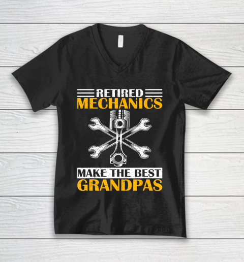 GrandFather gift shirt Vintage Retired Mechanic Make The Best Grandpa Retirement T Shirt V-Neck T-Shirt