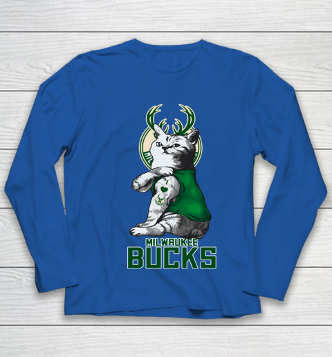 NBA Basketball My Cat Loves Milwaukee Bucks Youth Long Sleeve 7