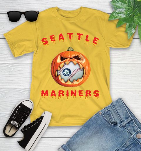 MLB Seattle Mariners Halloween Pumpkin Baseball Sports Youth T-Shirt 8