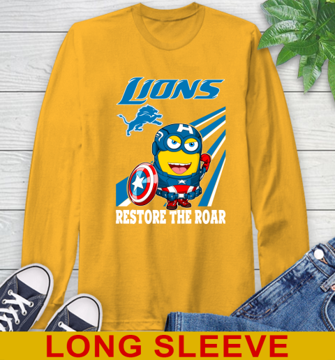 NFL Football Detroit Lions Captain America Marvel Avengers Minion Shirt Long Sleeve T-Shirt 2