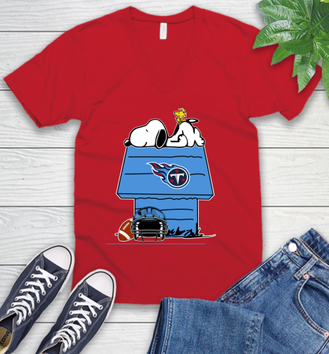 Tennessee Titans NFL Football Snoopy Woodstock The Peanuts Movie V-Neck T-Shirt 7