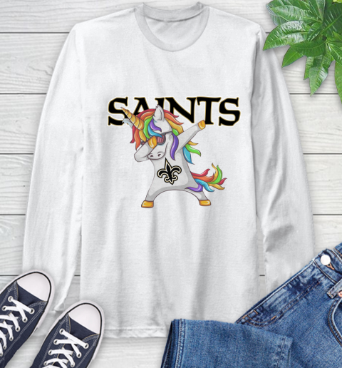 New Orleans Saints NFL Football Funny Unicorn Dabbing Sports Long Sleeve T-Shirt