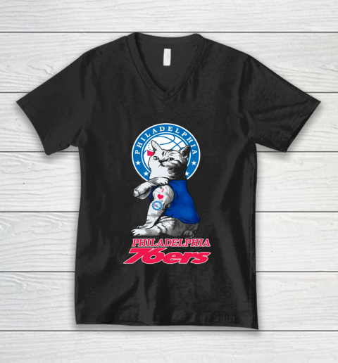 NBA Basketball My Cat Loves Philadelphia 76ers V-Neck T-Shirt