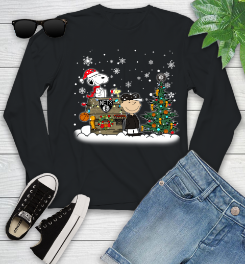 Brooklyn Nets NBA Basketball Christmas The Peanuts Movie Snoopy Championship Youth Long Sleeve