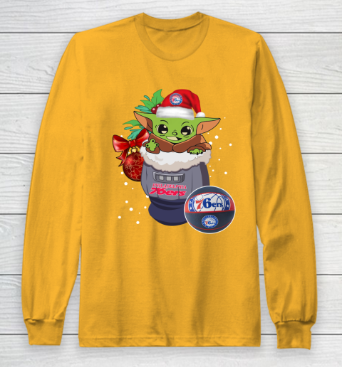 Philadelphia 76ers Christmas Baby Yoda Star Wars Funny Happy NBA Long Sleeve T-Shirt 3