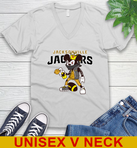 Jacksonville Jaguars NFL Football Mickey Peace Sign Sports V-Neck T-Shirt