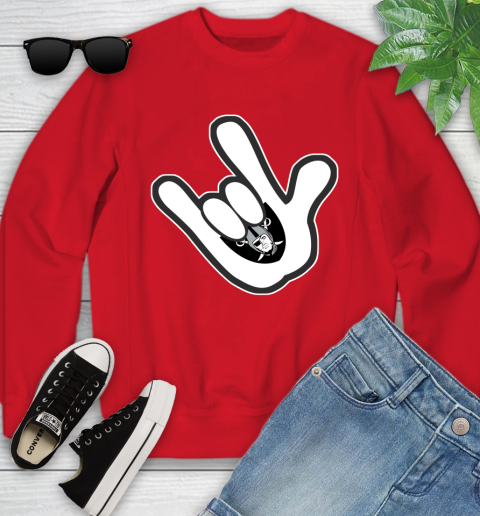 Oakland Raiders NFL Football Mickey Rock Hand Disney Youth Sweatshirt 9