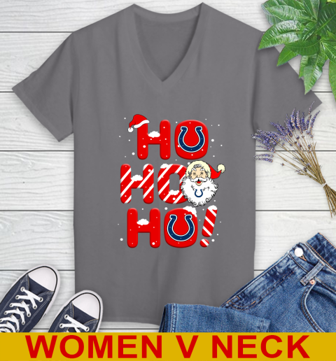 Indianapolis Colts NFL Football Ho Ho Ho Santa Claus Merry Christmas Shirt Women's V-Neck T-Shirt 11