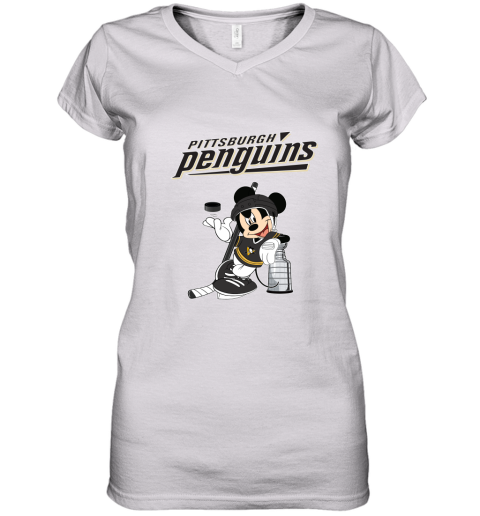 Mickey Pittsburgh Penguins Taking The Stanley Cup Hockey NHL Women's V-Neck T-Shirt