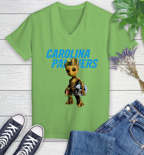 Carolina Panthers NFL Football Groot Marvel Guardians Of The Galaxy Women's V-Neck T-Shirt 11