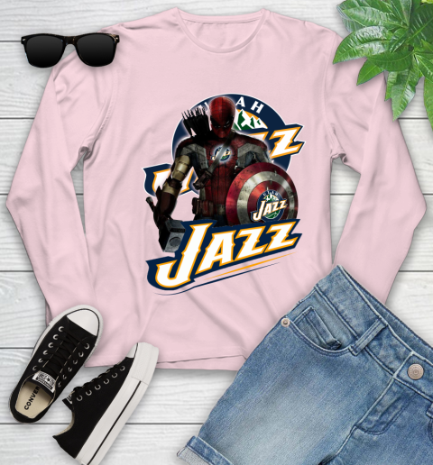 Utah Jazz NBA Basketball Captain America Thor Spider Man Hawkeye Avengers Youth Long Sleeve 10