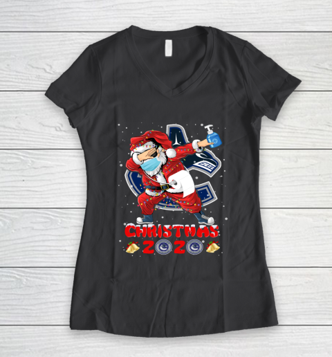 Vancouver Canucks Funny Santa Claus Dabbing Christmas 2020 NHL Women's V-Neck T-Shirt 6